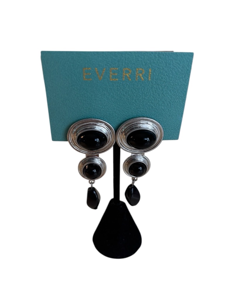 Everri Silver Tone Black Triple Drop Design Earrings.